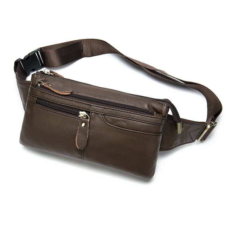 Men's Genuine Leather Mobile Phone Waist Horizontal Retro Top Layer Cowhide Crossbody Bag