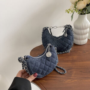 High end denim diamond chain small 2026 new crescent niche dumpling single shoulder crossbody bag for women