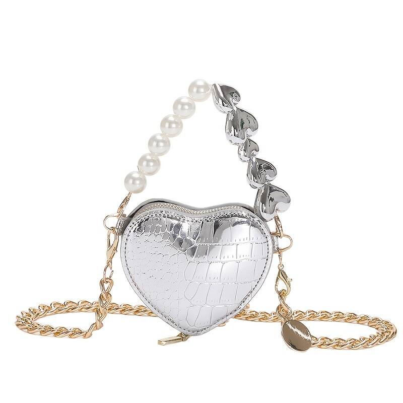 Y2K Metallic Snake Print Heart Shaped Party Handbag Ladies Dual Strap Shoulder Bag - Image 13