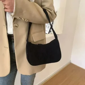 Retro Underarm Womens Half Moon Shoulder Bag Fashion Solid Color Small Handbags For Women Zipper Corduroy Clutch 250714