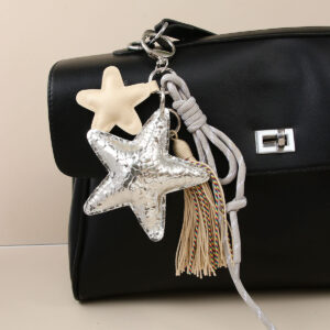 Fashionable PU Leather Star Braided Rope Tassel Bag Pendant Keychain Car Hanging Accessory Minimalist Style All Seasons