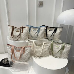 Large Capacity Women’s Tote Bag Multi Polyester PU Leather Zipper Magnetic Snap Closure Medium Shoulder Handbag For