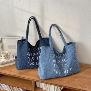 2026 New Niche Fashion Casual Tote Daily Commuting And Shopping, Large Capacity Denim Bag For Women
