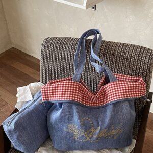 Fresh, Sweet, And Stylish Double-sided Denim Bag, 2026 New Model, Unique Plaid Casual Tote Shoulder Bag For Women