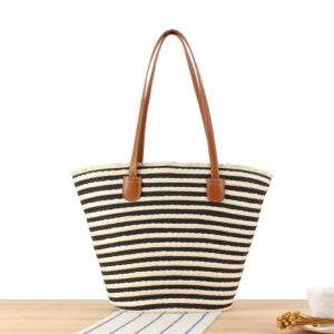 Casual simple large-capacity commuter for seaside beach vacation straw striped shoulder bag