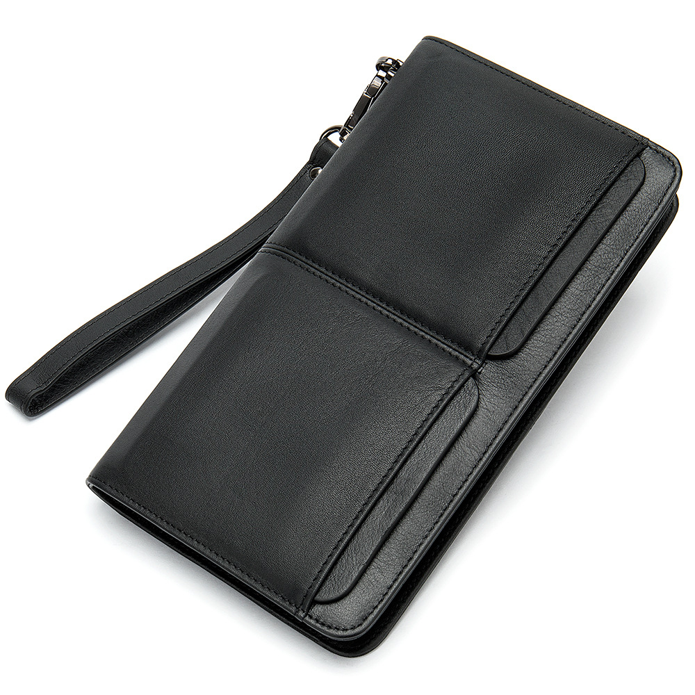 Supply Business Double Pocket Long Wallet Multi Card Slots Genuine Leather Men's Handbag Clutch Bag - Image 2