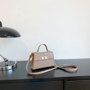 Women’s 2026 New Fashion Textured Stone Pattern Shoulder With Rotating Lock Crossbody Handbag Small Square Bag