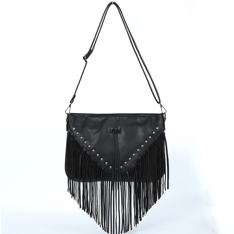 Bags Soft Leather Trendy Casual Rivet Tassel Shoulder Crossbody Women's Large Bag - Image 2