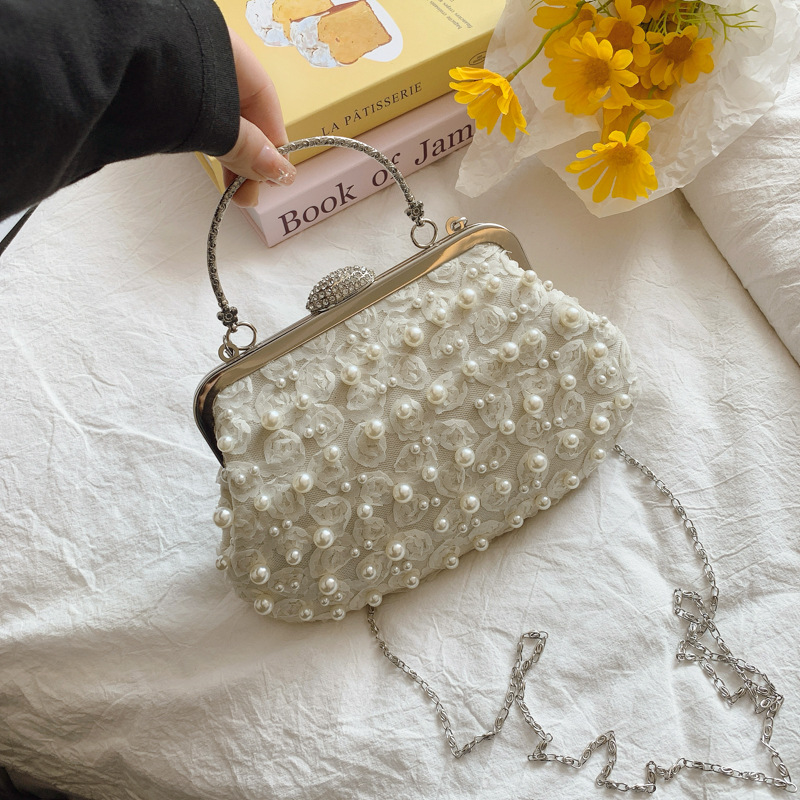 Pearl Lace Flower Clip For Women Sweet Cheongsam Evening Vacation Style Wedding Bride Bag