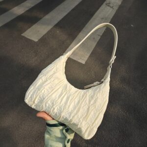 Puff Pleated Handbag, Summer Fashion Cloth Single-shoulder Dumpling Sweet And Cool Bag, Cream Underarm Bag