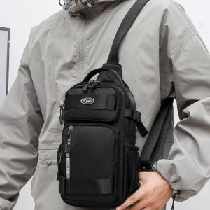 Men’s Lightweight Nylon Crossbody Bag – Waterproof Durable Shoulder Sling Pack For Outdoor, Travel & Daily Use (Black,