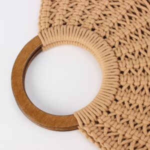 Hand Woven Cotton Rope Versatile Medium Size Straw Bag With Zipper Magnetic Snap Closure Multi Khaki For Beach Vacations
