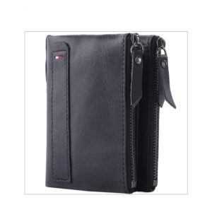 Leather men’s Short fashion coin wallet Crazy Horse cowhide double zip money clip