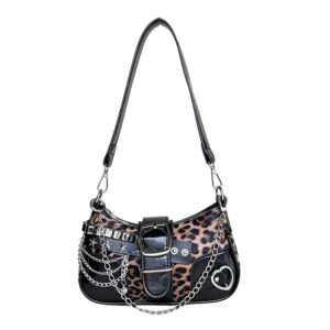 New Spring/Summer Fashion Niche Design Chain Leopard Print Shoulder Sweet Cool Girl Y2K Millennial Style Underarm Bag