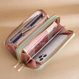 Women’s Small Purse Girl’s Long Splicing Double Zipper Fashion Hand Bag Money Clip