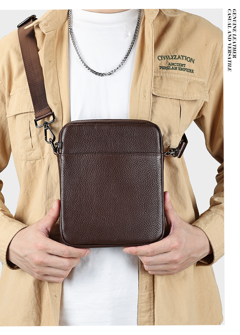 Head Layer Retro Leather Square Bag, Cowhide Vertical Versatile Small Shoulder Bag - Image 3