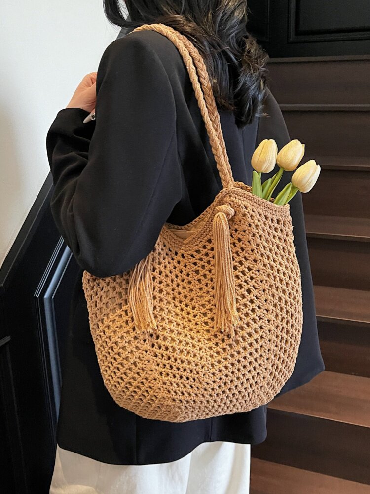 Hollow-Out Beach Travel Straw Woven Women's 2026 New Style Large-Capacity Tote Bag - Image 4