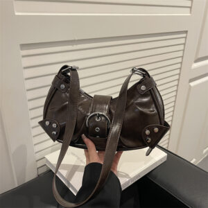 Vintage Women’s High-End Belt Buckle Handbag 2026, Unique Pleated Underarm Niche Commuting Bag, Trendy