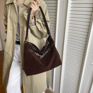 Women Vintage Suede Tote Bag, Large Capacity Multiway Shoulder Crossbody Backpack, Casual Commuter Hobo Handbag