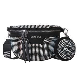 Fashion Exquisite Rhinestone Waist Belt Women Chest Shoulder Simple Crossbody Bag PU Leather Bling Fanny Duarable Pack