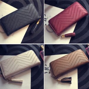 Kjiuyou Women Leather Card Holder Long Wallet Clutch Checkbook Tassel Handbag Purse