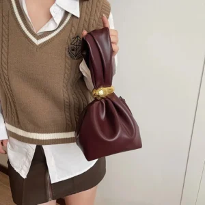 New Mini PU Leather Dumpling Niche Clutch Bags For Women Fashion Knotted Female Retro Shoulder Bag Wrist Handbags
