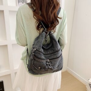 Korean-style Vintage Three-way Washable Denim 2026 New Versatile Textured Backpack, Shoulder Bag, And Crossbody Bag