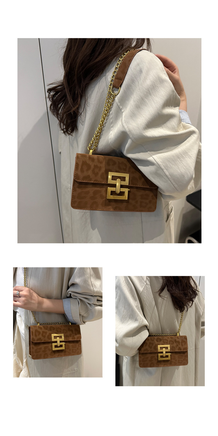 Leopard Print Women's Fashion Popular Lock Chain Crossbody Shoulder Small Square Bag - Image 13