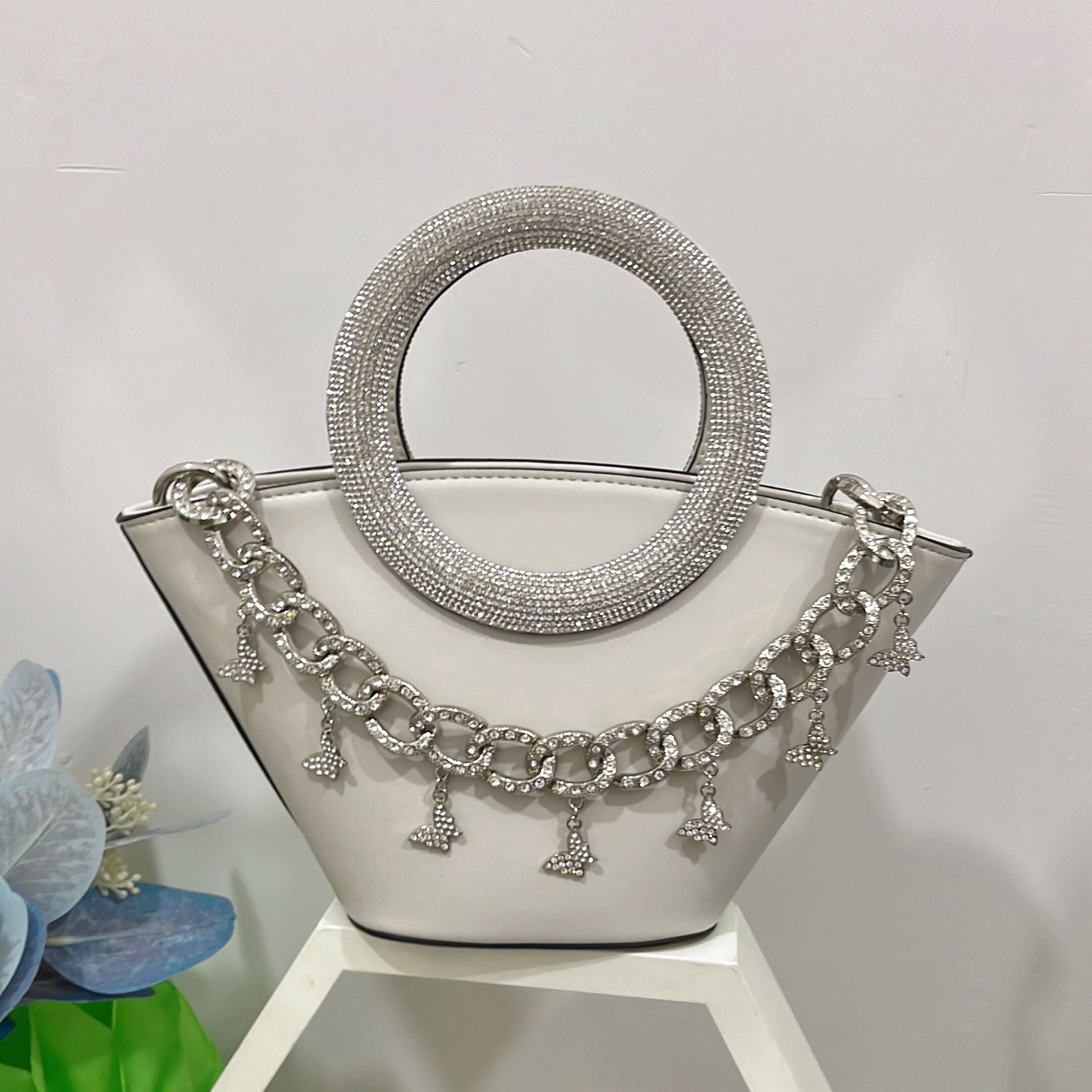 Women's Bags Same 24 New Tote Bring Diamond Round Handle Hand Held Basket Shoulder Messenger Bag - Image 7