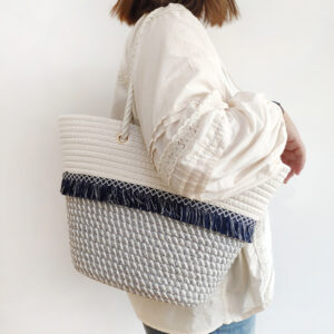 Women’s Bags Tassel Contrast Color New Cotton Rope Woven Shoulder Bag Large Capacity Travel Photography Handbag