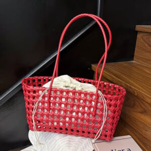 Vegetable Basket Women Straw Female Summmer Beach Lady Travel Bags Designer Handbag Handmade Woven Rattan Bag Shoulder