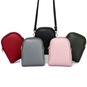 Cell Color Contrast Small Round Light Luxury Texture Lychee Grain Single Shoulder Crossbody Women’s Mobile Phone Bag