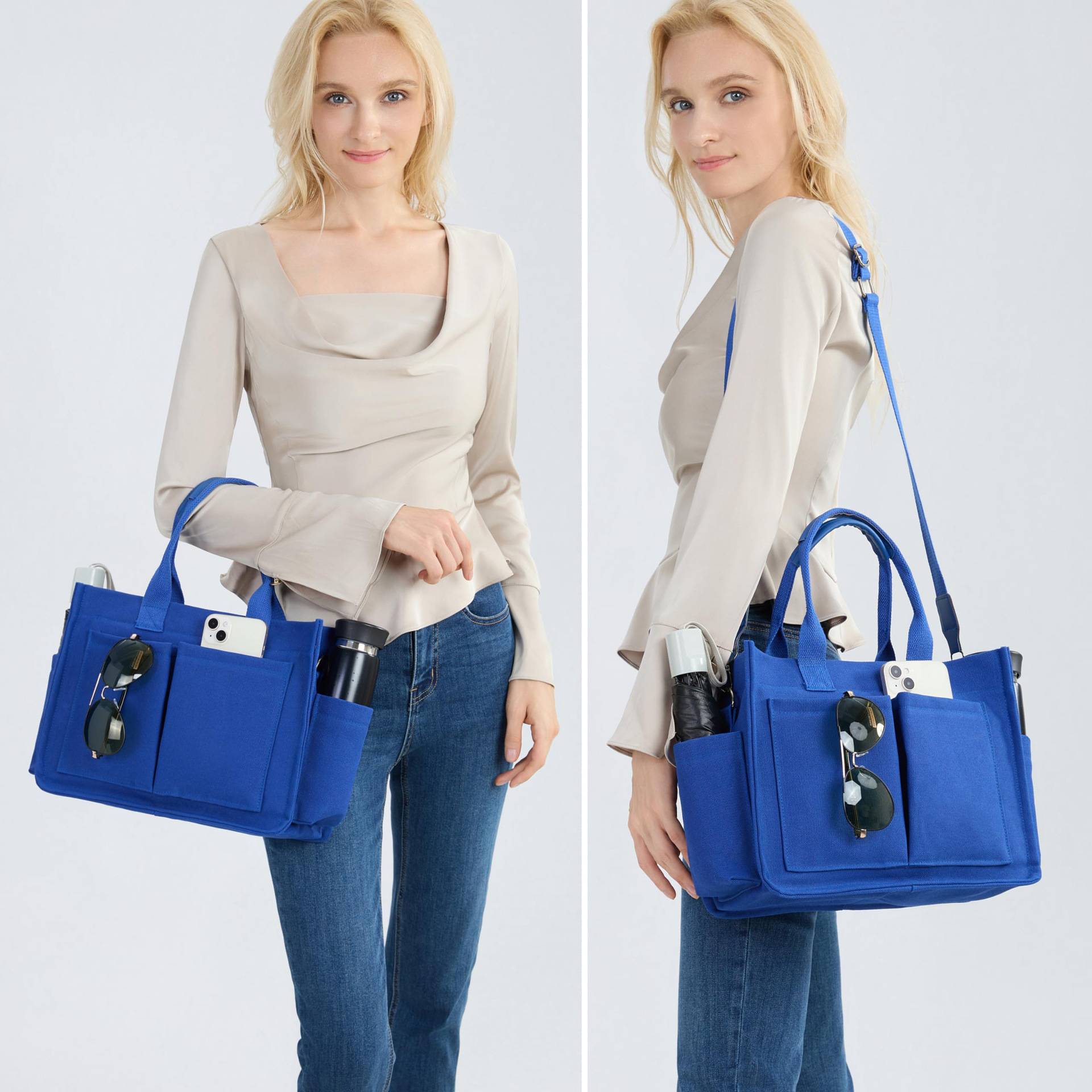 Large Canvas Tote For Women, With Pockets, Laptop Shoulder Bag - Image 2