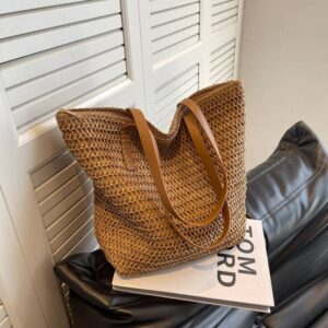 Simple Large Capacity Straw Versatile Korean Commuter Shoulder Popular Woven Tote Bag