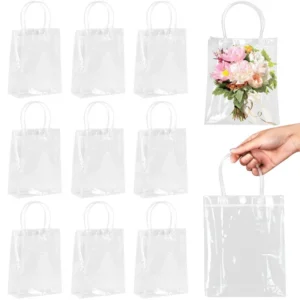 5pcs Transparent Soft PVC Tote Packaging With Hand Reusable Goodie Gift Bags For Wedding Birthday Party Favor Supplies