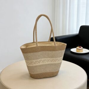 Large Capacity Striped Straw Woven Tote Bag Summer Beach Vacation Shoulder Handbag Casual New Style For Women