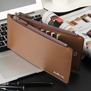 Men’s Long Zip Wallet, Cross Texture Multi Card Holder, Slim Large Capacity Purse For Credit Cards, Cash & ID Cards