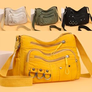 Multi Zipper Pocket Ladies Nylon Crossbody Bag Adjustable Wide Strap Daily Travel Shoulder Handbag