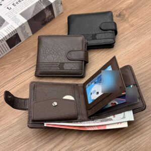 Men’s Retro PU Leather Multi Card Slot Coin Purse European American Style Short Wallet With Cross Border Buckle