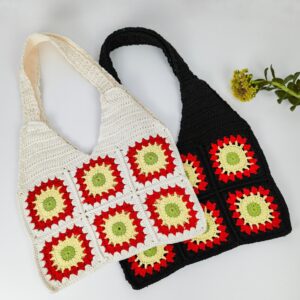 Handmade Crochet Hollow Flower Knitted Large and Small Tote Bags
