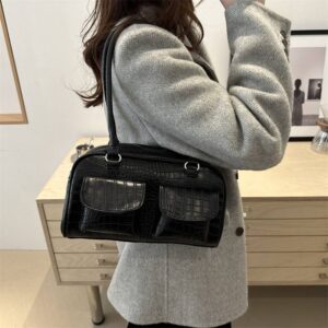 Popular Bags In Autumn And Winter New Stone Pattern Double Pocket Joker Hand Bill Of Lading Shoulder Commuter Underarm