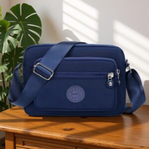 All-match Nylon Small Crossbody Bag Solid Color Embossed Logo Multi CompartmentZipper