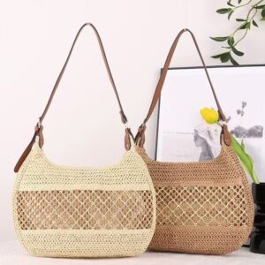 Women’s 2026 Spring Fashionable Large Capacity Beach With Casual Simple Grass Weave Design-Crossbody Bag