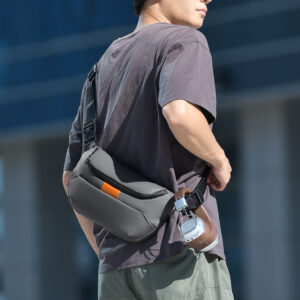 Men Gray Contrast Slim Sling Chest Bag Casual Outdoor Sports Travel Adjustable Waist Crossbody Fanny Pack