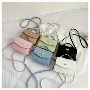 Minimalist Cream Quilted Small Handbag Butterfly Metal Buckle Short Handle Adjustable Cross Strap Ladies Office Date