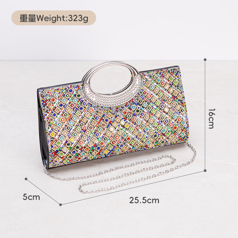 Round Ring Shiny Rhinestone Handbag Matching Evening Dress Banquet Wedding Party Bag - Image 6