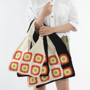 Handmade Crochet Hollow Flower Knitted Large and Small Tote Bags