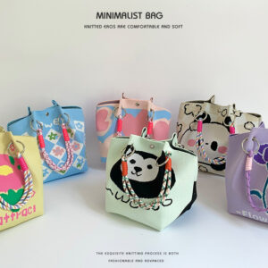 Bucket For Women With Cartoon Pattern, Cute And Casual, Versatile Underarm Lunch Bag, Knitted Handbag, Shoulder Bag