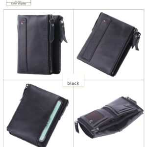 Leather men’s Short fashion coin wallet Crazy Horse cowhide double zip money clip