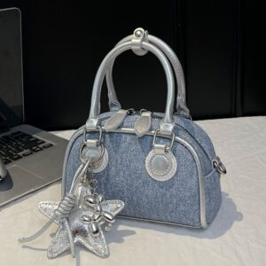 Women’s Fashion Shell Crossbody – Trendy Denim Shoulder Bag With Detachable Charm, Minimalist Design For Everyday Style